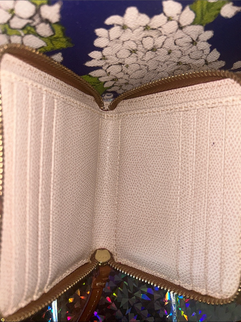 Dooney & Bourke Navy Blue Floral Satchel with White Hydrangeas - Picture 3 of 5